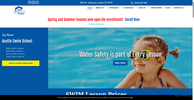 Security scan screenshot of https://www.swimschoolaustin.com/