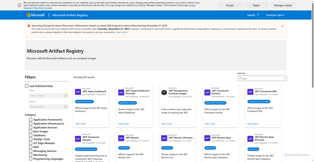 Security scan screenshot of https://mcr.microsoft.com/