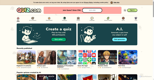 Security scan screenshot of https://quiz.com