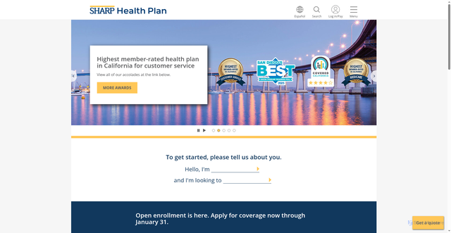 Security scan screenshot of https://www.sharphealthplan.com/