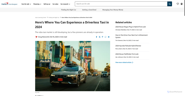 Security scan screenshot of https://www.capitalone.com/cars/learn/finding-the-right-car/heres-where-you-can-experience-a-driverless-taxi-in-2024/3576