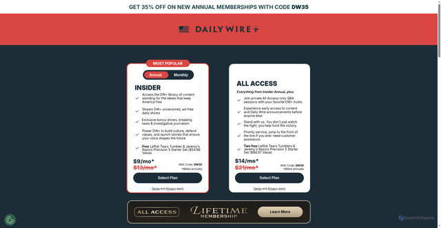 Security scan screenshot of https://get.dailywire.com