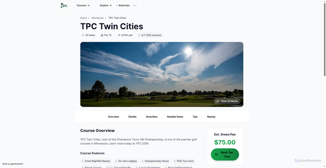 Security scan screenshot of https://www.golftriplist.com/courses/tpc-twin-cities
