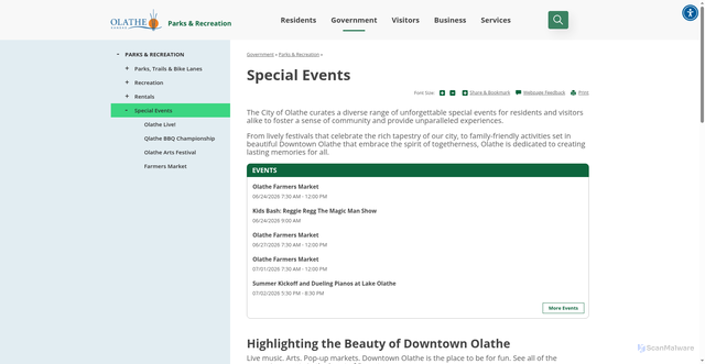 Security scan screenshot of https://www.olatheks.gov/services/special-events