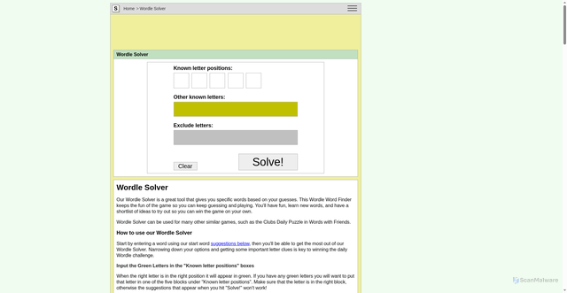 Security scan screenshot of https://www.scrabble-solver.com/wordle-solver/