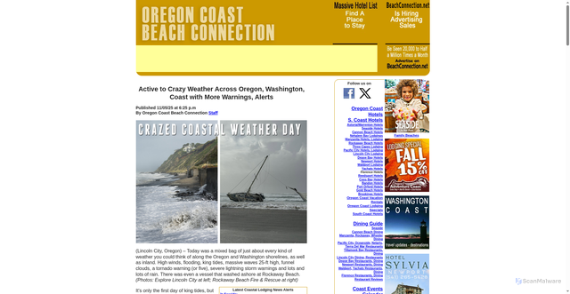 Security scan screenshot of https://www.beachconnection.net/news/active-to-crazy-weather-across-ore-wash-more-to-come110525.php