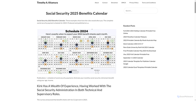 Security scan screenshot of https://timothykitamuraa.pages.dev/dszgf-social-security-2025-benefits-calendar-eddmsnd/