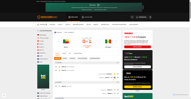 Security scan screenshot of https://fr.soccerway.com/match/benin-tKuIoRxU/senegal-hOIsJLJr/