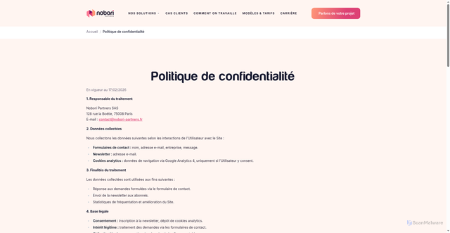 Security scan screenshot of https://nobori-website.pages.dev/politique-confidentialite/