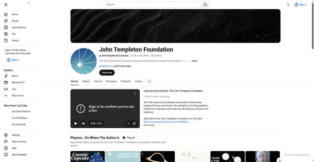 Security scan screenshot of https://consent.youtube.com/m?continue=https%3A%2F%2Fwww.youtube.com%2Fuser%2FTempletonFoundation%3Futm_source%3DReceive%2BNews%2Bfrom%2Bthe%2BJohn%2BTempleton%2BFoundation%26utm_campaign%3D314c54178a-EMAIL_CAMPAIGN_2025_templetonideas_20251224%26utm_medium%3Demail%26utm_term%3D0_-42837b4b08-97355777%26cbrd%3D1&gl=DE&m=0&pc=yt&cm=2&hl=de&src=1