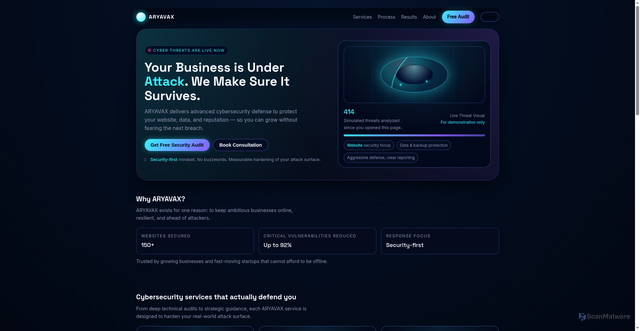 Security scan screenshot of https://aryavax-d01-3wkbh88tra.edgeone.app/