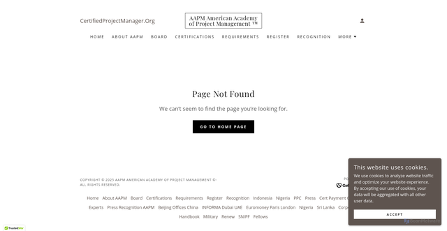 Security scan screenshot of https://certifiedprojectmanager.org/approvedtraining.html