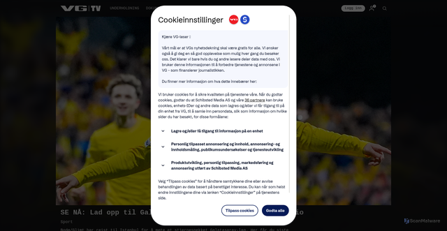 Security scan screenshot of https://tv.vg.no/video/345024/se-na-lad-opp-til-galatasaray-bodo-glimt-med-vgs-studio