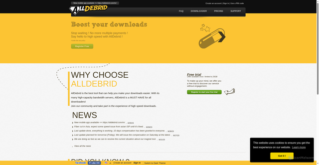Security scan screenshot of https://alldebrid.com