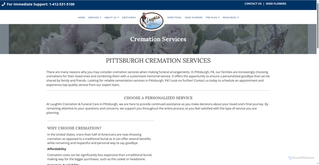 Security scan screenshot of https://www.laughlinfuneralhome.com/pittsburgh-pa-cremation-services