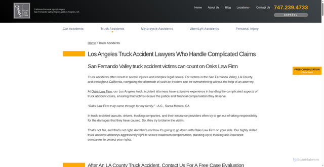 Security scan screenshot of https://oakslawfirm.com/truck-accidents/