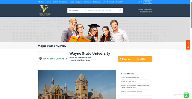 Security scan screenshot of https://www.volantoverseas.com/university/wayne-state-university/