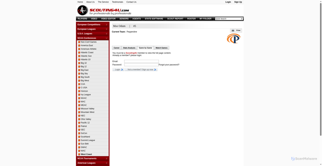 Security scan screenshot of http://old.scouting4u.com/43,232,2102,196837/moe-odum-basketball-stats