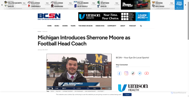 Security scan screenshot of https://www.bcsnnation.com/michigan-introduces-sherrone-moore-as-football-head-coach/