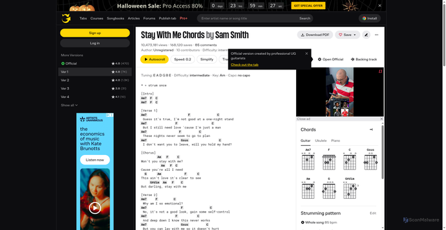 Security scan screenshot of https://tabs.ultimate-guitar.com/tab/sam-smith/stay-with-me-chords-1473600