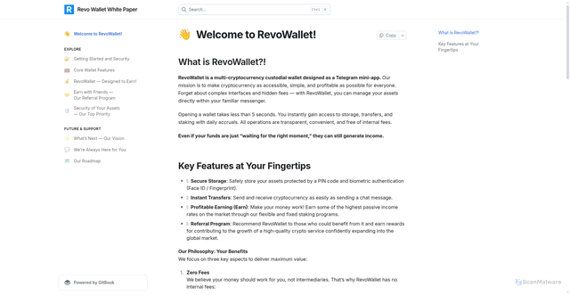 Security scan screenshot of https://revo-wallet.gitbook.io/revo-wallet-docs/
