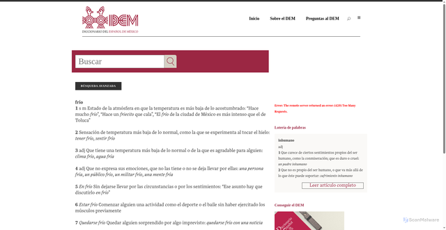 Security scan screenshot of https://dem.colmex.mx/ver/fr%C3%ADo