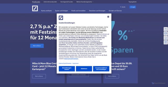 Security scan screenshot of https://deutsche-bank.de