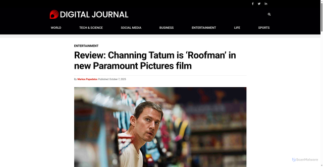 Security scan screenshot of https://www.digitaljournal.com/entertainment/review-channing-tatum-is-roofman-in-new-paramount-pictures-film/article