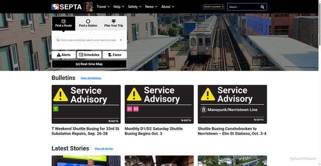 Security scan screenshot of https://septa.org