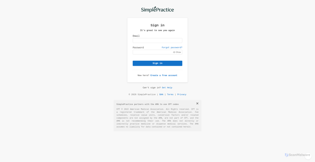 Security scan screenshot of https://secure.simplepractice.com