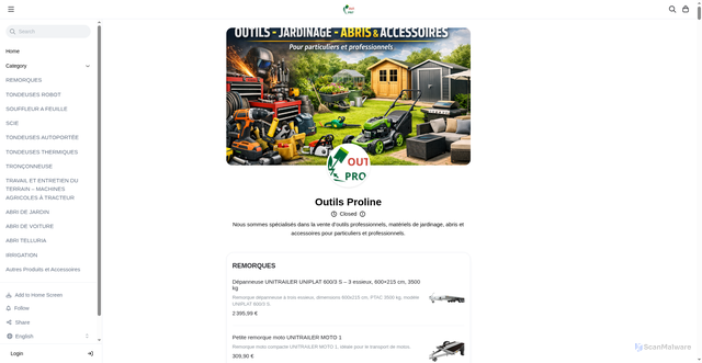 Security scan screenshot of https://outilsproline.link/