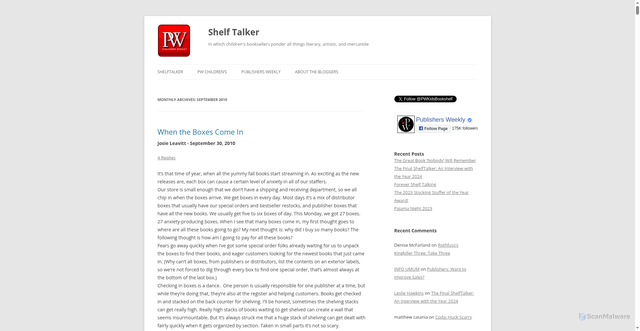 Security scan screenshot of https://blogs.publishersweekly.com/blogs/shelftalker/?m=201009