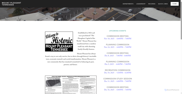 Security scan screenshot of https://www.mtpleasant-tn.gov/