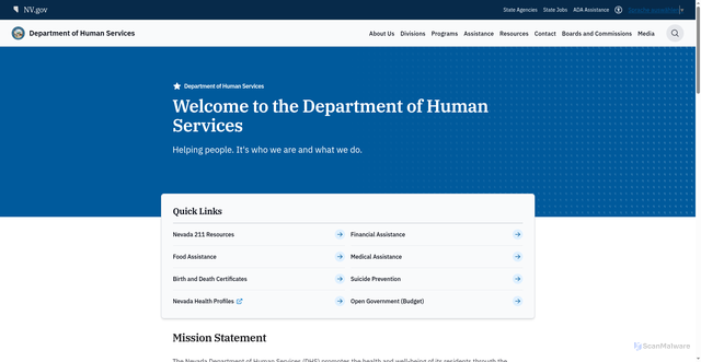 Security scan screenshot of https://www.dhs.nv.gov/