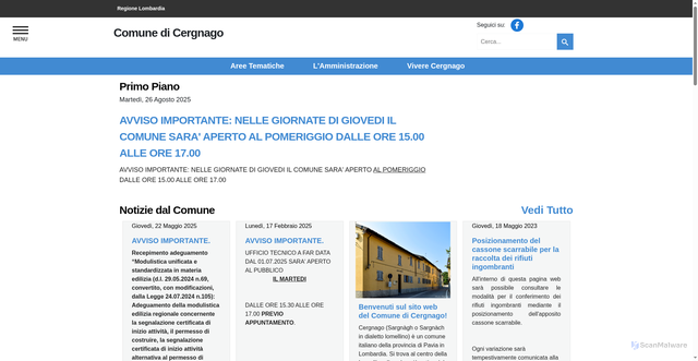 Security scan screenshot of https://www.comune.cergnago.pv.it/
