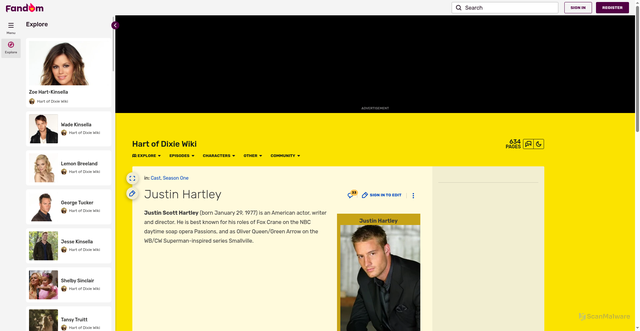 Security scan screenshot of https://hartofdixie.fandom.com/wiki/Justin_Hartley