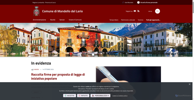 Security scan screenshot of https://www.comune.mandello.lc.it/it-it/home