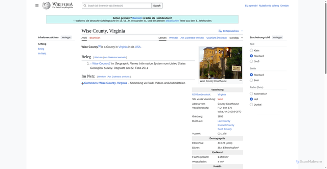 Security scan screenshot of https://bar.wikipedia.org/wiki/Wise_County,_Virginia