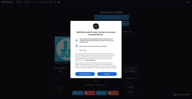Security scan screenshot of https://wearedevs.net/d/JJSploit