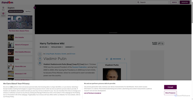Security scan screenshot of https://turtledove.fandom.com/wiki/Vladimir_Putin