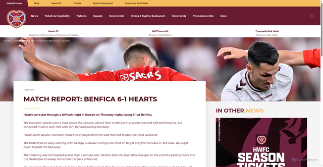 Security scan screenshot of https://www.heartsfc.co.uk/blogs/news/match-report-benfica-6-1-hearts