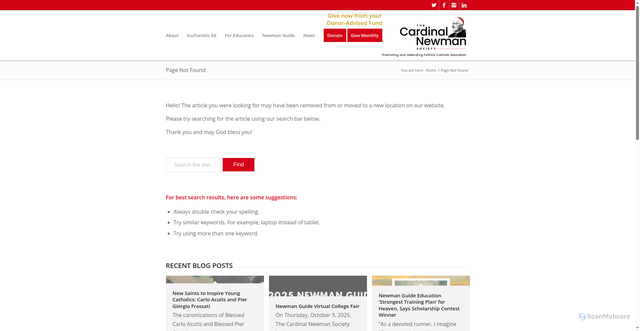 Security scan screenshot of https://cardinalnewmansociety.org/newman-guide-colleges-flourish-in-2025-26/