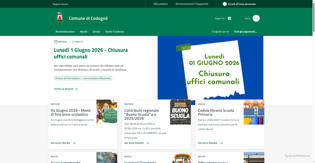 Security scan screenshot of https://www.comune.codogne.tv.it