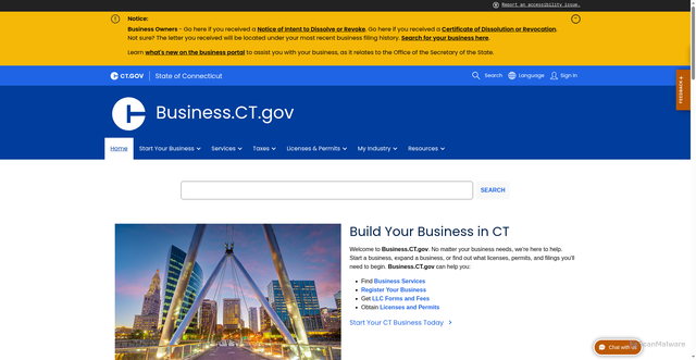 Security scan screenshot of https://business.ct.gov