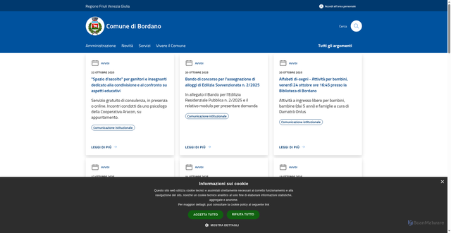 Security scan screenshot of https://www.comune.bordano.ud.it/it