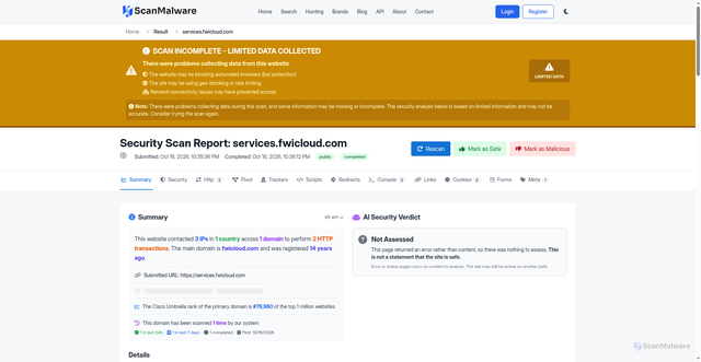 Security scan screenshot of https://scanmalware.com/result/c539744f-bc5b-419b-8f6b-97cdfaf9bdf6