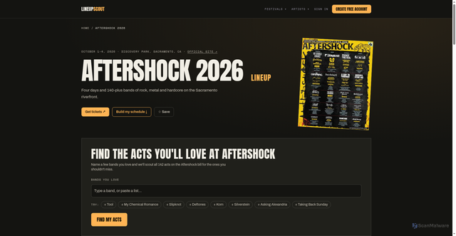 Security scan screenshot of https://lineupscout.app/aftershock