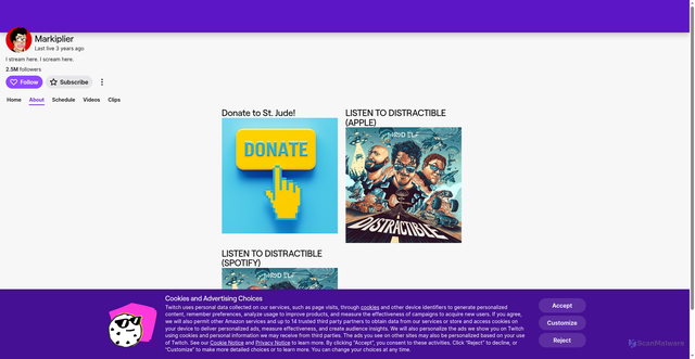 Security scan screenshot of https://m.twitch.tv/markiplier/about