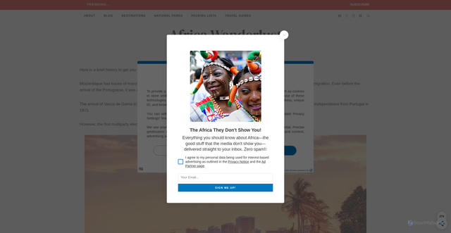 Security scan screenshot of https://africawanderlust.com/mozambique/