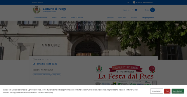 Security scan screenshot of https://comune.inzago.mi.it/